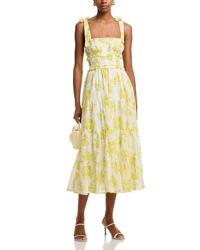Aqua Floral Tie Strap Midi Dress - Exclusive In Yellow/white
