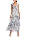 Aqua Floral Toile Ruffle Midi Dress - Exclusive In Blue
