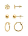Aqua Flower, Sphere & Hoop Earrings, Set Of 3 - Exclusive In Gold