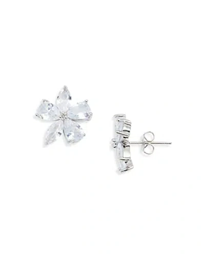 Aqua Flower Stud Earrings, 0.6 Diameter - Exclusive In Silver