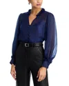 Aqua Flower Trim Blouse - Exclusive In Blue