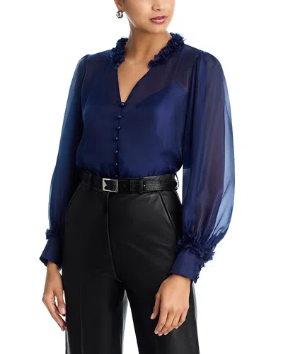 Aqua Flower Trim Blouse - Exclusive In Blue