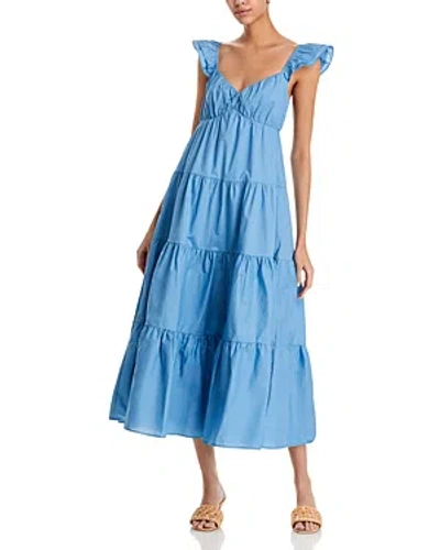 Aqua Flutter Sleeve Cotton Dress In Denim Blue