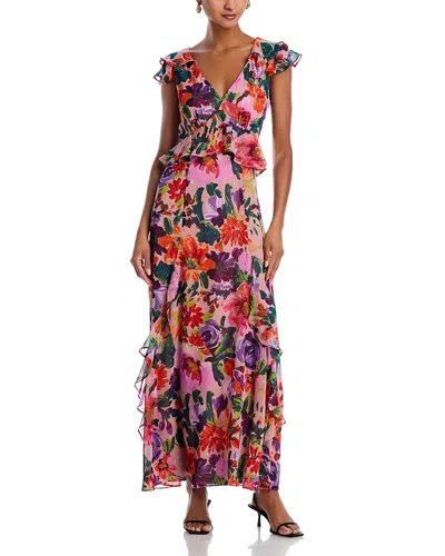 Aqua Flutter Sleeve Maxi Dress - Exclusive In Pink Multi