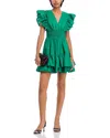 Aqua Flutter Sleeve Mini Dress - Exclusive In Gray