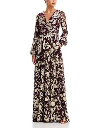 Aqua Foil Crinkle V Neck Long Sleeve Dress - Exclusive In Multi