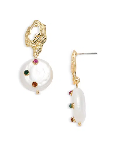 Aqua Freshwater Pearl & Glass Stone Drop Earrings - Exclusive In Gold