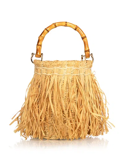 Aqua Fringed Straw Bucket Bag - Exclusive In Brown
