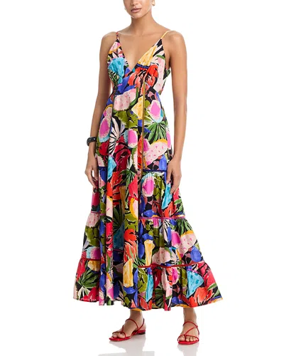 Aqua Fruit Floral Contrast Ric Rac Maxi Dress - Exclusive In Brown