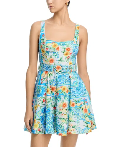 Aqua Fruit Tile Belted Mini Dress - Exclusive In Blue