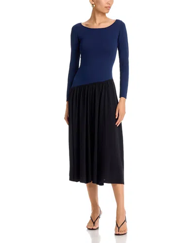 Aqua Fully Fashion Contrast Long Sleeve Midi Dress - Exclusive In Multi