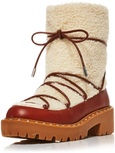 Aqua Fuzz Womens Leather Lugged Sole Winter & Snow Boots In Brown