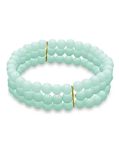 Aqua Gemstone Beaded Triple Row Stretch Bracelet - 100% Exclusive In Amazonite/gold
