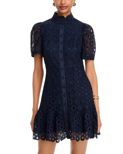 Aqua Geo Lace Short Sleeve Mini Dress - Exclusive In Blue