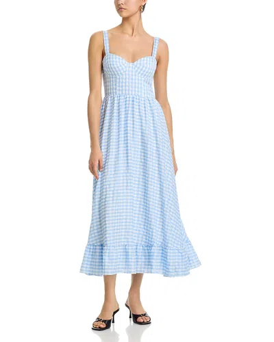 Aqua Gingham Bustier Midi Dress - Exclusive In Blue