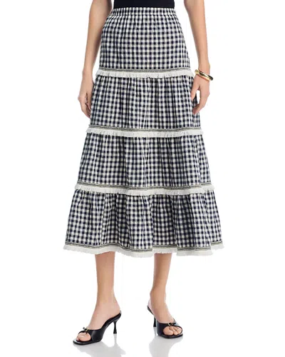 Aqua Gingham Midi Skirt - Exclusive In Gray