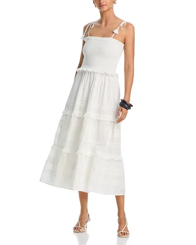 Aqua Giovanni Embroidered Smocked Midi Dress - Exclusive In White