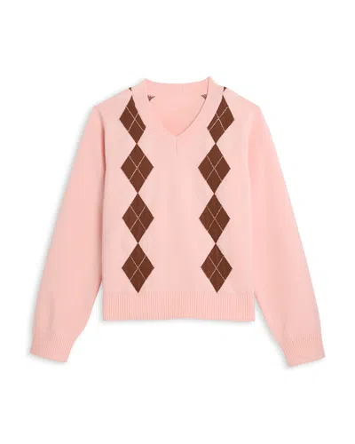 Aqua Girls' Argyle V Neck Sweater, Big Kid - Exclusive In Pink
