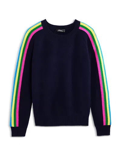 Aqua Girls' Athletic Stripe Sleeve Cashmere Sweater, Big Kid - Exclusive In Peacoat/rainbow Combo