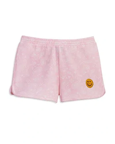 Aqua Girls' Cotton Blend Bandana Print Smiley Patch Regular Fit Shorts, Little Kid, Big Kid - 100% Exclus In Pink