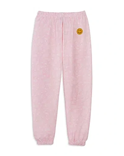 Aqua Girls' Cotton Blend Bandana Print Smiley Patch Regular Fit Sweatpants, Little Kid, Big Kid - 100% Ex In Pink