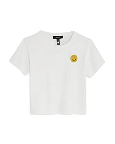 Aqua Girls' Cotton Blend Smiley Patch Tee, Little Kid, Big Kid - 100% Exclusive In White