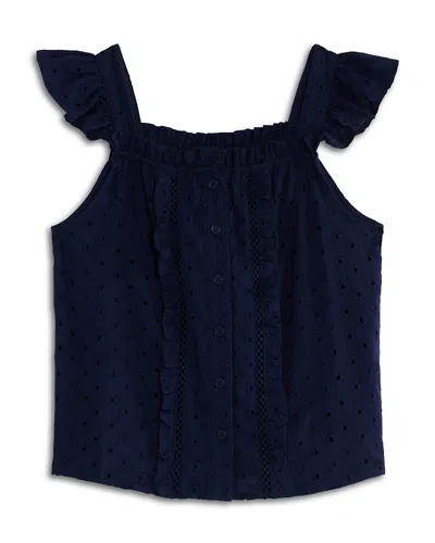 Aqua Girls' Cotton Voile Eyelet Top, Big Kid - Exclusive In Blue