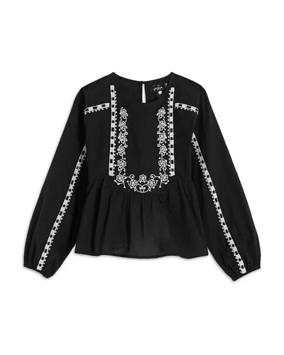 Aqua Girls' Embroidered Long Sleeved Top, Big Kid - Exclusive In Black