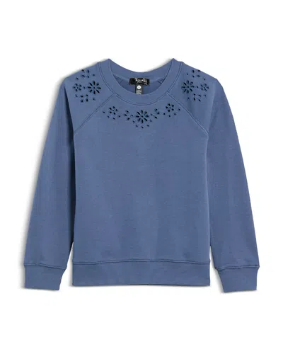 Aqua Girls' Eyelet Raglan Sweatshirt, Little Kid, Big Kid - Exclusive In Blue