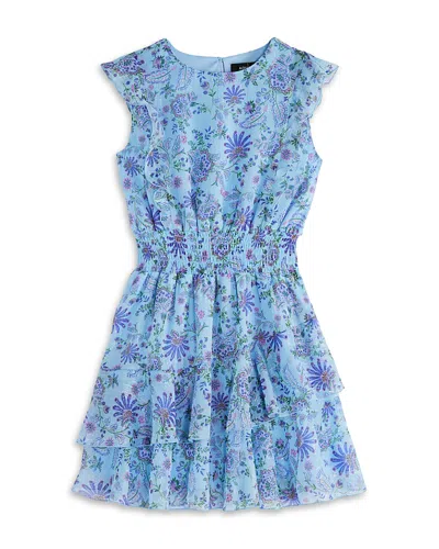 Aqua Girls' Floral Fit & Flare Ruffled Mini Dress, Little Kid, Big Kid - Exclusive In Blue