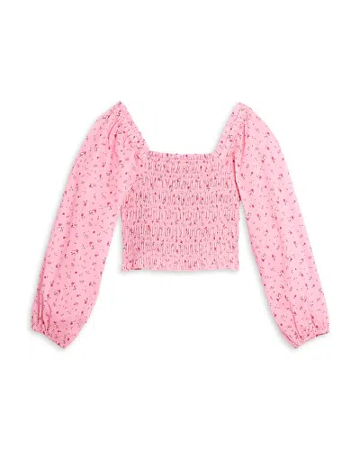 Aqua Girls' Floral Smocked Top, Big Kid - Exclusive In Pink