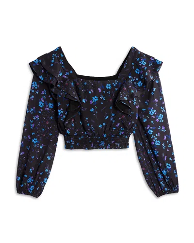 Aqua Girls' Long Sleeve Ruffle Cropped Top, Little Kid, Big Kid - Exclusive In Black/purple