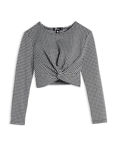 Aqua Girls' Long Sleeve Twist Front Plaid Top, Little Kid, Big Kid - Exclusive In Black/white
