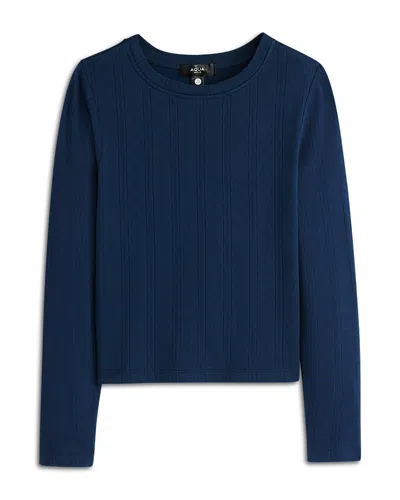 Aqua Girls' Long Sleeved Crewneck Pointelle Tee, Big Kid - Exclusive In Blue