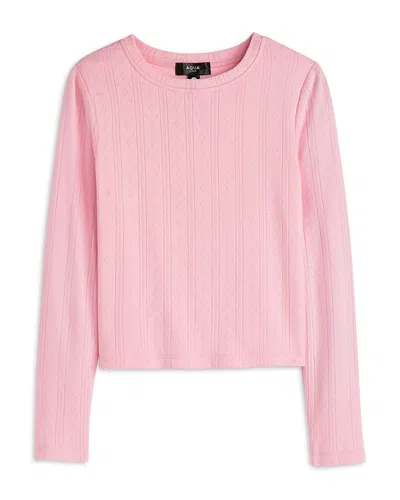 Aqua Girls' Long Sleeved Crewneck Pointelle Tee, Big Kid - Exclusive In Pink