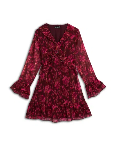 Aqua Girls' Long Sleeved Ruffled Dress, Big Kid - Exclusive In Red