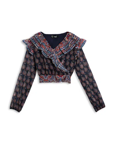 Aqua Girls' Long Sleeved Ruffled Top, Big Kid - Exclusive In Multi
