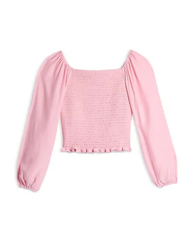 Aqua Girls' Long Sleeved Smocked Top, Big Kid - Exclusive In Pink