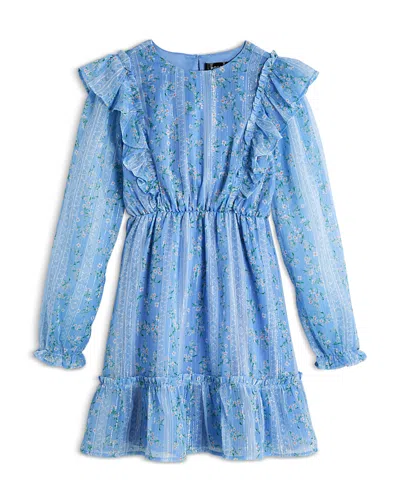 Aqua Girls' Metallic Floral Dress, Little Kid, Big Kid - Exclusive In Blue