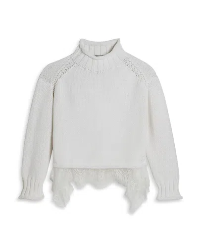 Aqua Girls' Mock Neck Sweater With Lace Trim, Big Kid - Exclusive In White