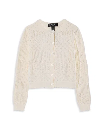 Aqua Girls' Pointelle Cardigan, Big Kid - Exclusive In Neutral