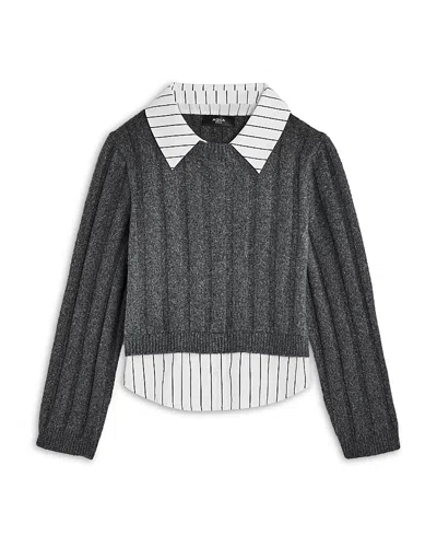 Aqua Girls' Poplin Layered Look Collared Sweater, Big Kid - Exclusive In Multi