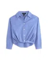 Aqua Girls' Poplin Woven Roll Front Shirt - Big Kid In Blue