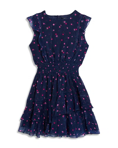 Aqua Girls' Printed Metallic Tiered Dress, Big Kid - Exclusive In Blue