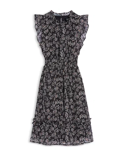 Aqua Girls' Printed Ruffled Midi Dress - Little Kid, Big Kid - Exclusive In Black