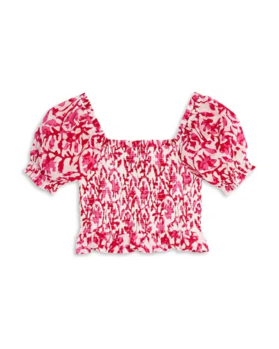 Aqua Girls' Printed Smocked Top - Little Kid, Big Kid - Exclusive In Pink