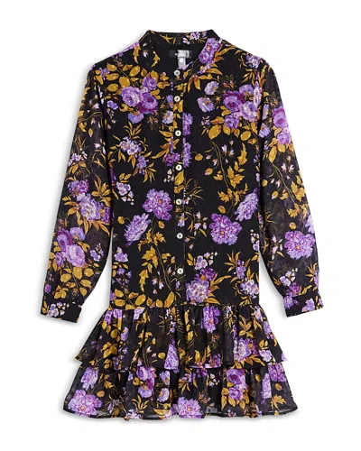 Aqua Girls' Purple Floral Tiered Dress - Little Kid, Big Kid - Exclusive In Black/purple