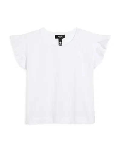 Aqua Girls' Ruffled Sleeve Tee, Little Kid, Big Kid - Exclusive In White