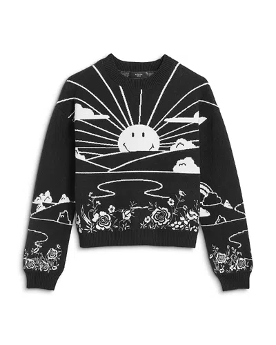 Aqua Girls' Smile Sunset Landscape Sweater Big Kid Exclusive In Black/white
