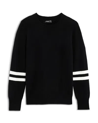 Aqua Girls' Stripe Sleeve Cashmere Pullover Crewneck Sweater, Big Kid - Exclusive In Black/ivory